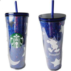 Starbucks Disney Tumbler Mickey Mouse Glitter Blue Silver Stars Moon Cup